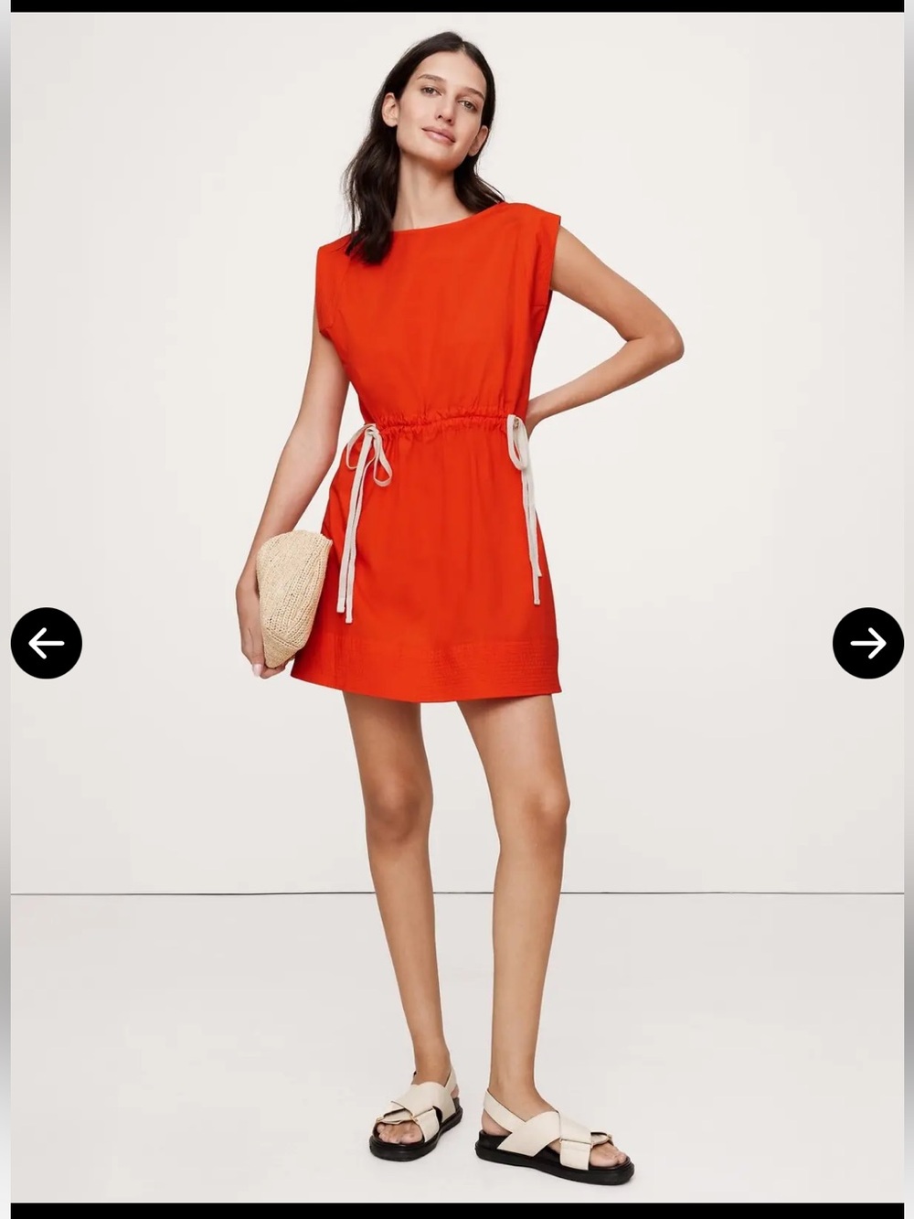 Banana Republic Cotton Poplin Cinch-Waist Mini Dress Woman XL Orange 2025 NEW